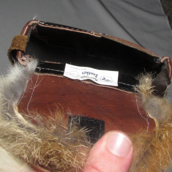 Leather Patch work Purse w/ Rabbit Fur - Picture 7 of 8
